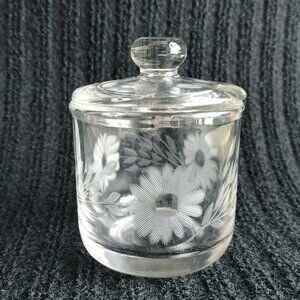 Clear glass MCM marmalade jam condiment etched glass jar with lid